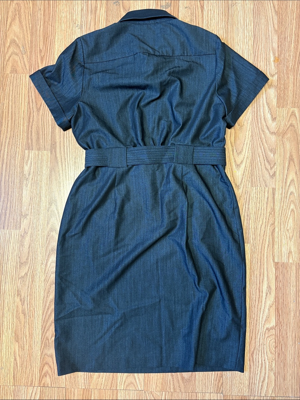 Calvin Klein Dark Navy Short-Sleeve Belted Shirt Midi Dress - Picture 6 of 6